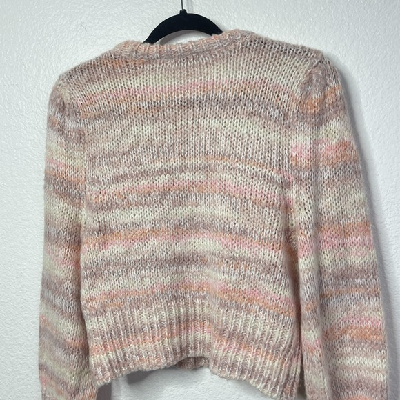 Womens M Fuzzy Knit Sweater Pastel Pink Beige Mohair Blend Pullover Cozycore Y2K - Picture 5 of 14